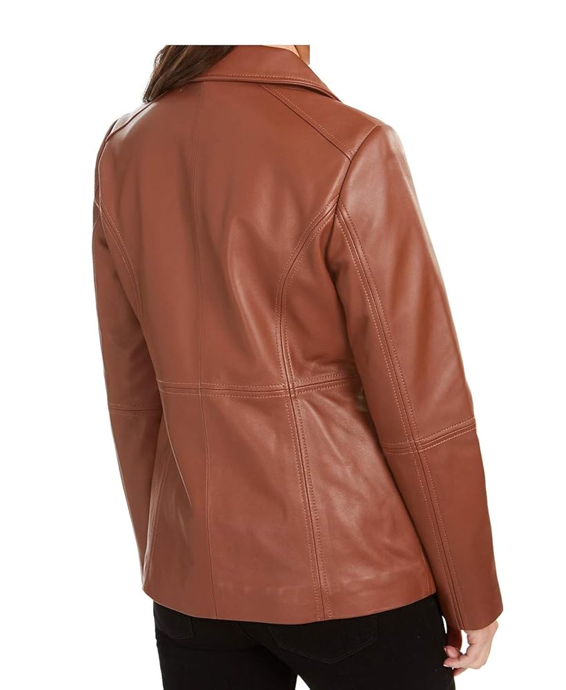 ANNE KLEIN レディース ジャケット Anne Klein Women's Black Leather Blazer Jacket with Zipper